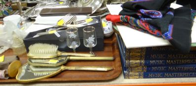 MIXED COLLECTABLES including loose cutlery, ladies wristwatches, dressing table set, scarves ETC
