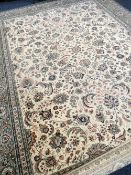 LARGE MANMADE CREAM & GREEN KASBAH RUG with floral decoration, 400 x 304cms