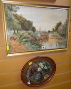 FRAMED OVAL WATERCOLOUR of eggs in a birds nest with primroses, signed L Stockwell, dated 1883, 33 x