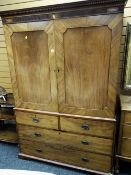 ANTIQUE FLAME MAHOGANY PRESS CUPBOARD with inlay decoration, two cupboard top and a two short two