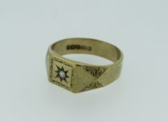 9CT YELLOW GOLD DIAMOND SET GYPSY STYLE RING 5.9 GRAMS