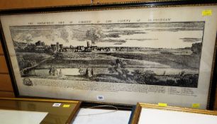 FRAMED MONOCHROME ETCHING entitled 'The north west view of Cardiff in the county of Glamorgan', 40 x