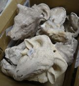 BOX CONTAINING STONE & VICTORIAN STONE & PLASTER MAQUETTES of various animal heads, including ram,
