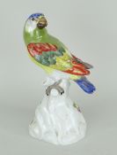 MEISSEN FIGURE OF A PARROT on a tree stump