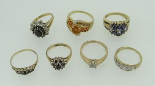 9CT GOLD RINGS OF VARIOUS DESIGN to include diamond set, cluster, flower-head ETC 21.7 grams (7)