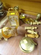 SMALL BRASS EFFECT & WHITE METAL FACED MANTEL CLOCK BY IMHOF, SWITZERLAND, a carved, possibly