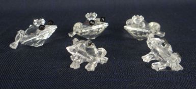 BOXED SWAROVSKI CRYSTAL FROGS (5 in total), one not in original box