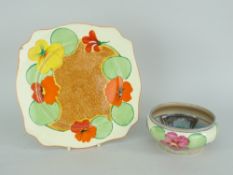 CLARICE CLIFF 'BIZARRE' RANGE NASTURTIUM PATTERNED SQUARE PLATE, together with a Clarice Cliff '