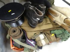VINTAGE ARMY CLOTHING & EQUIPMENT including uniform, tunics, trousers, NATO jumpers, cap, boots,