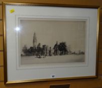 S TUSHINGAM framed etching - City Hall, Cardiff, 33 x 48cms, together with original dealer stamp