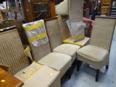 SET OF SIX RUSH BACKED & CUSHION SEATED HIGH BACK MODERN DINING CHAIRS (6 in total)