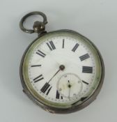 SILVER GENTS POCKET WATCH having enamel face with Roman numeral chapter ring