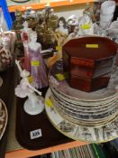 FOUR COALPORT FIGURINES, including two ladies of fashion together with two others, Wedgwood