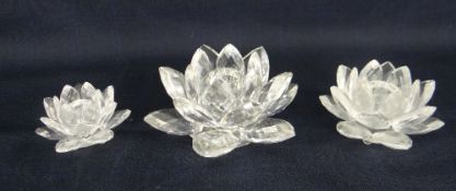SWAROVSKI CRYSTAL WATER LILY CANDLE HOLDERS in original boxes (3)