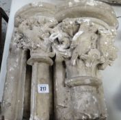 VICTORIAN PLASTER MAQUETTE of a pillar top with carved decoration of birds eating fruit, 33 x