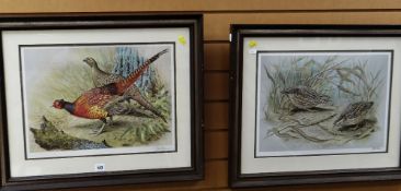 TWO BASIL EDE SIGNED PRINTS entitled 'Pheasants in the Meadow', and 'Quails in a summer field', 36 x