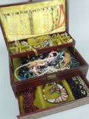 JEWELLERY BOX containing quantity of costume jewellery including earrings, necklaces ETC, together