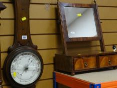 ANTIQUE MAHOGANY TWO DRAWER & SQUARE MIRRORED DRESSING TABLE MIRROR on bun feet and with brass