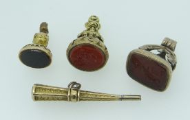 YELLOW METAL (BELIEVED GOLD) STONE SET SEAL FOBS 28.7 GRAMS