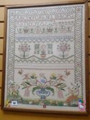 LATE 19TH CENTURY FRAMED SAMPLER, 56 x 44cms