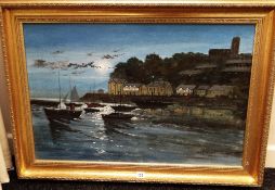 BRIAN WILLIAMS local Cardiff artist, oil on canvas - Penarth Head with St Augustins Church in
