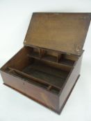 19TH CENTURY OAK SLOPED LECTERN BOX with compartmented interior and hinging lid, 45cms wide x