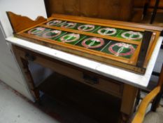 EARLY 20TH CENTURY SINGLE DRAWER WASH STAND with marble-top and tiled splash back (back is as