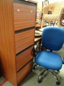 WOOD EFFECT FOUR DRAWER FILING CABINET, together with office chair