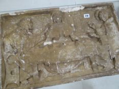 VICTORIAN PLASTER PLAQUE of The Last Supper and Christ flanked by two Saints with the inscribed