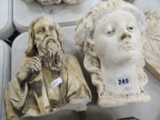 TWO VICTORIAN PLASTER MAQUETTES, head and shoulders of a Saint, together with a head of a female, 26