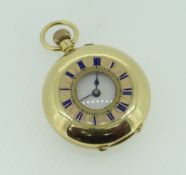 18K YELLOW GOLD SMALL HALF HUNTER FOB WATCH, 35.1grams