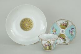 MEISSEN CUP & SAUCER decorated with alternate panels of figures and flowers, together with a
