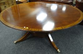 EXCELLENT LARGE REPRODUCTION MAHOGANY CIRCULAR DINING TABLE cross banded and on circular column