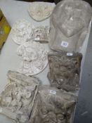 EIGHT VICTORIAN PLASTER MAQUETTES, some in rounded form of green men ETC Provenance:PLEASE SEE
