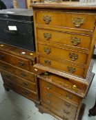 REPRODUCTION MAHOGANY FOUR DRAWER CABINET with foldover top, together with a pair of small four