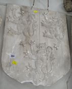 VICTORIAN PLASTER MAQUETTE of an heraldic shield with three rampant lions, 56 x 48cms Provenance: