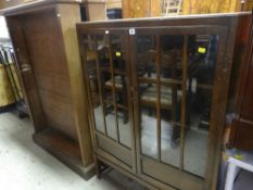 PARCEL OF FURNITURE to include two glass display cabinets, a pair of narrow bookcases and a