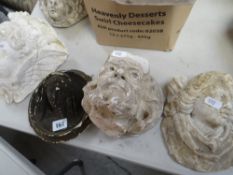 FOUR VICTORIAN PLASTER MAQUETTES including roundel, the head of a female, possibly Mary, together