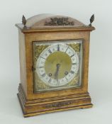 GOOD T.R RUSSELL OF LIVERPOOL WALNUT ENCASED ANTIQUE MANTEL CLOCK on a stepped base with dome top