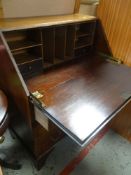 MAHOGANY & INLAID DROP DOWN BUREAU with three graduated drawers