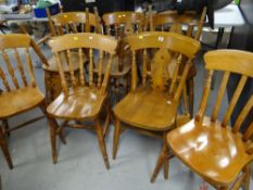 COLLECTION OF TEN VARIOUS SPLAT BACK & SPINDLE BACK PINE KITCHEN CHAIRS Provenance: S A Brain & Co