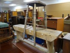 PINE BENCH, 121cms long, together with a wooden bar stool Provenance: S A Brain & Co Ltd (relocation