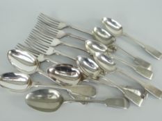 FOUR SILVER TEA SPOONS, makers mark J.W.J.W, together with mixed silver plated cutlery