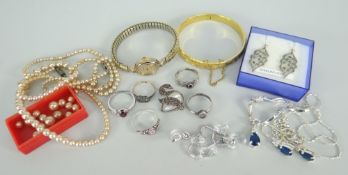 ASSORTED COSTUME & DRESS JEWELLERY to include earrings, dress rings, gold plated bangle, ladies
