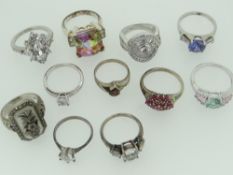 SILVER (925) STONE SET DRESS RINGS OF VARIOUS DESIGN AND SHAPE (11)