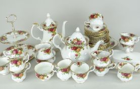 ROYAL ALBERT 'OLD COUNTRY ROSES' TEAWARE including small cake stand, teapot, butter dish ETC
