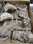 BOX CONTAINING VICTORIAN PLASTER MAQUETTES, various, mainly acanthus leaf carved decoration