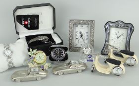 SMALL NOVELTY CLOCK & OTHER CLOCKS including hallmarked silver Arthur Price small mantle clock and