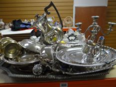 VARIOUS EPNS including entree dishes, candelabra, teaware, large twin handled tray