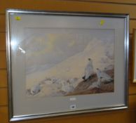 ARCHIBALD THORBURN print - ptamigan on snowy mountain side entitled 'Sunrise', 39 x 54cms